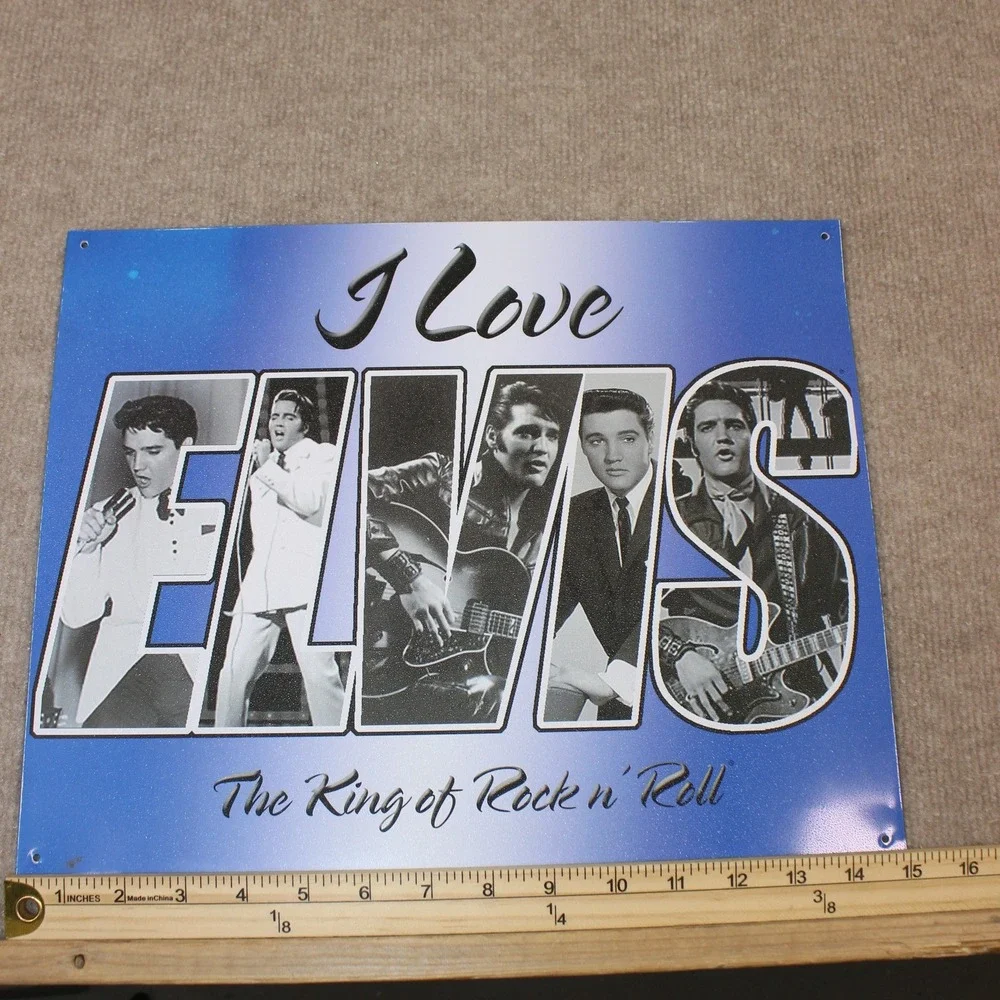 Elvis Presley Metal Sign The King of Rock n Roll Blue Tin Wall Decor 12x15